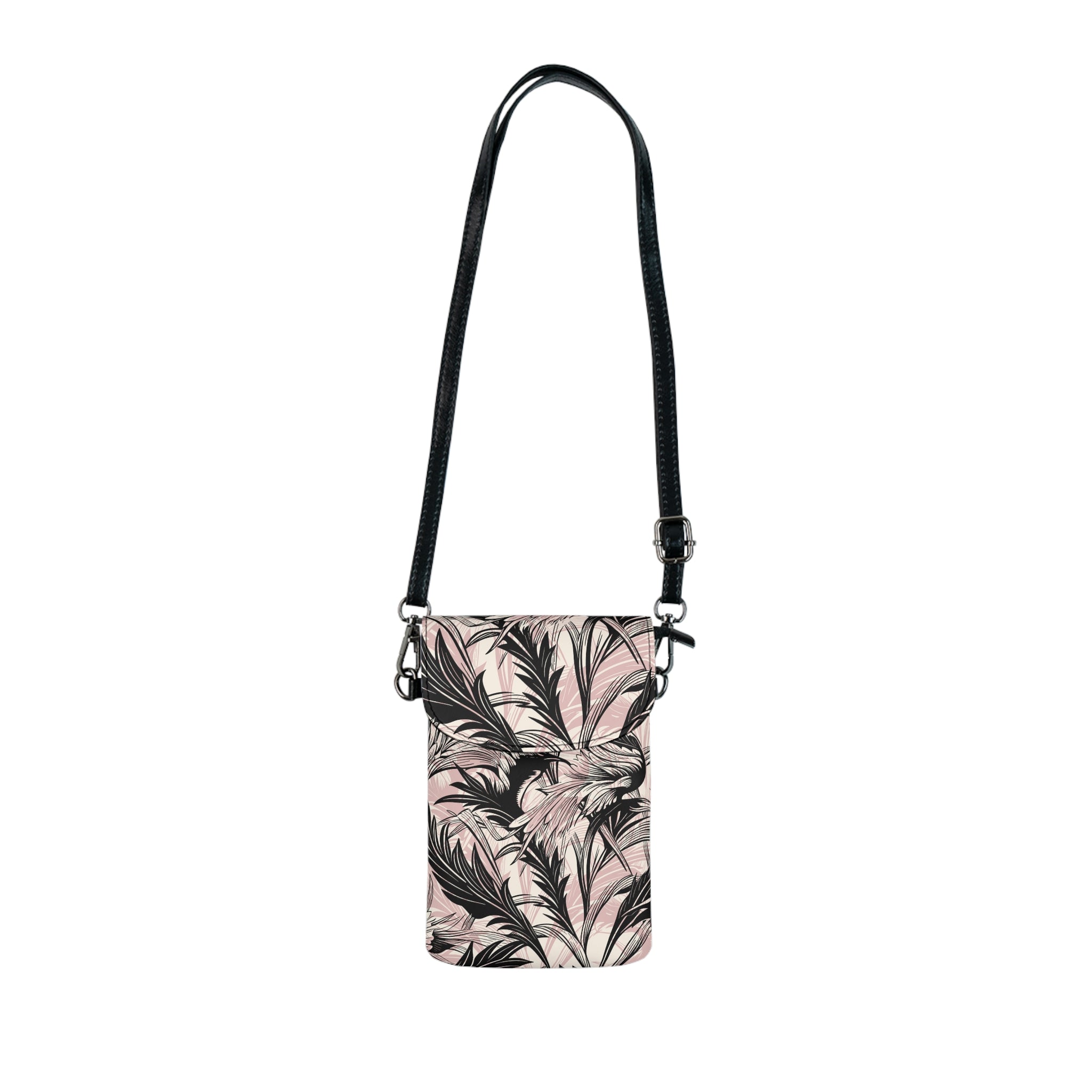 Pink & Black Palm Crossbody Phone Bag with Adjustable Strap  — Travel & Getaway Accessory