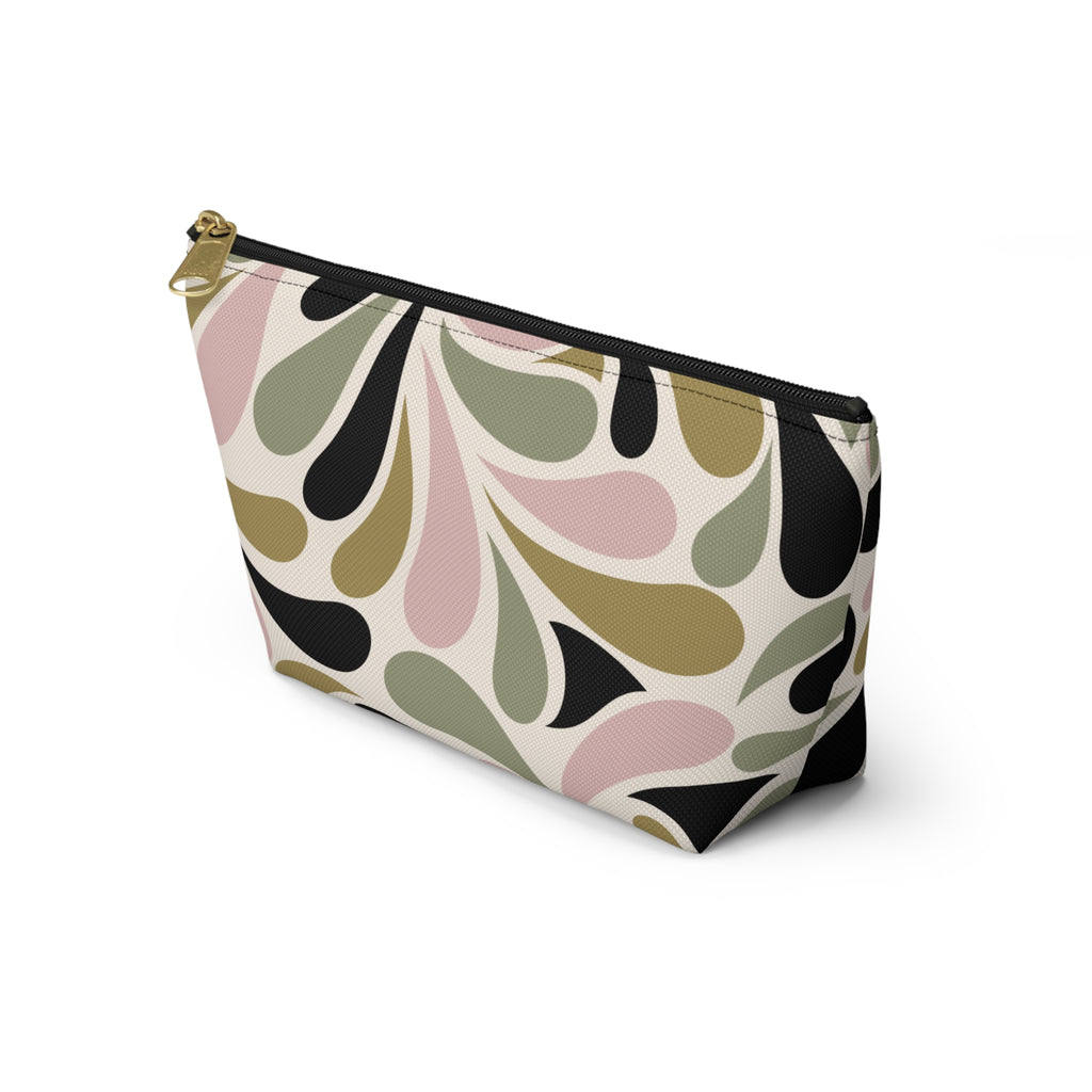Pink, Olive & Black Retro Accessory Pouch with T-bottom - Makeup & Travel Organizer
