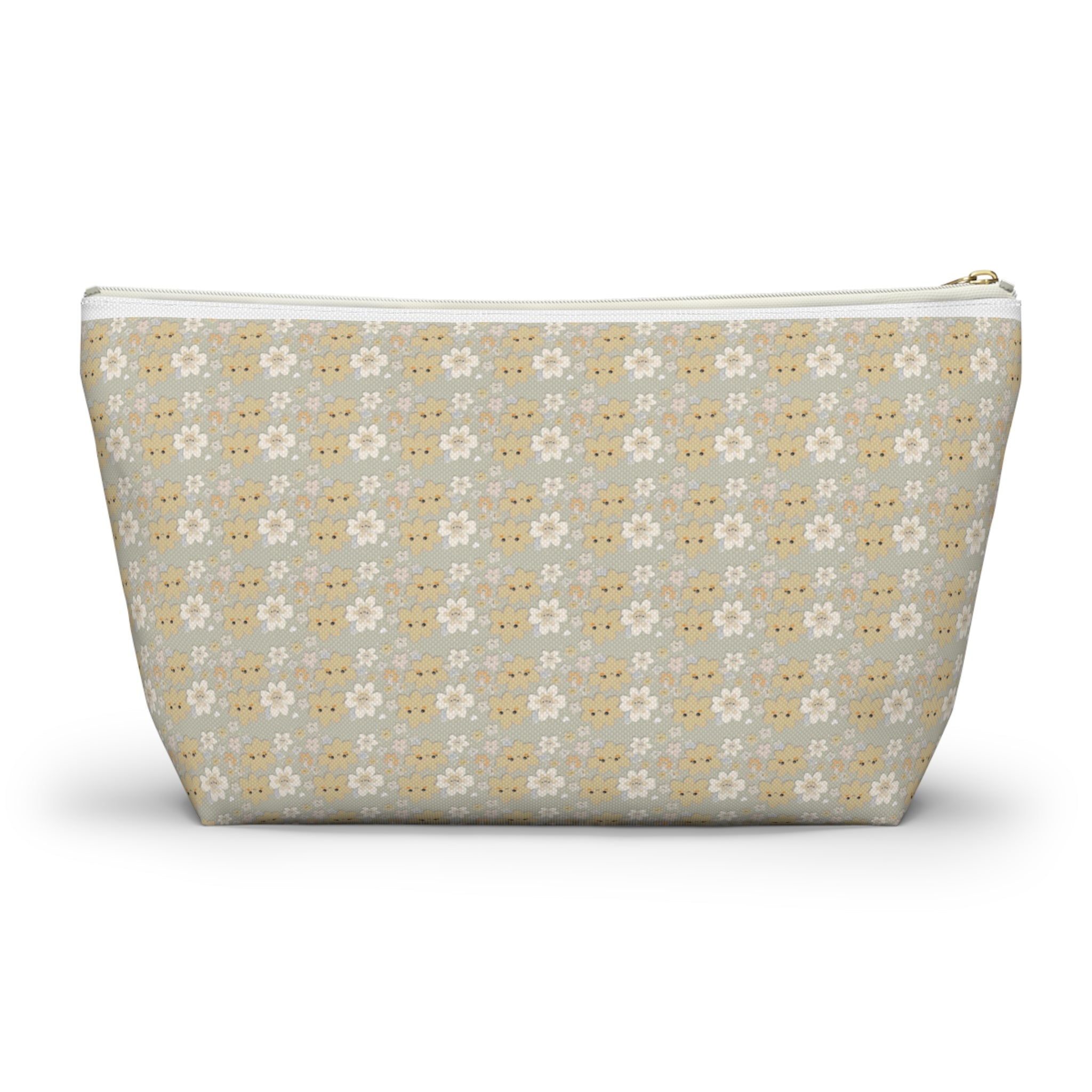 Chestnut Daisy Accessory Pouch with T‑Bottom - Makeup & Travel Organizer